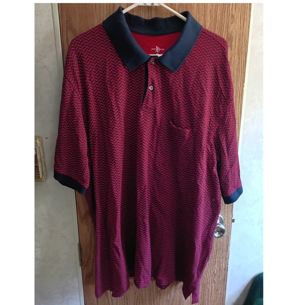 Burgundy Red Geometric Polo Shirt Mens 2XL 100 Cotton Contrast Collar Golf